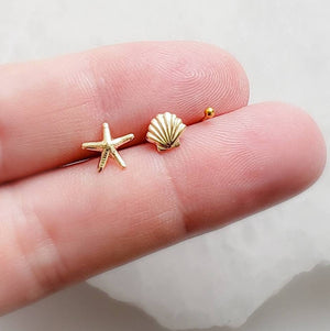 Seashell Stud Set • Starfish Stud • Shell Studs • Tiny Earring Studs • Delicate Stud Set • Multiple Piercings • Beach Wedding