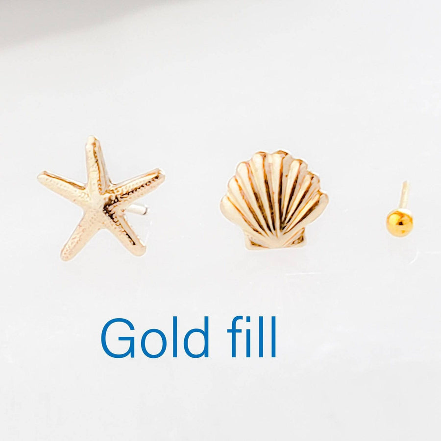 Seashell Stud Set • Starfish Stud • Shell Studs • Tiny Earring Studs • Delicate Stud Set • Multiple Piercings • Beach Wedding