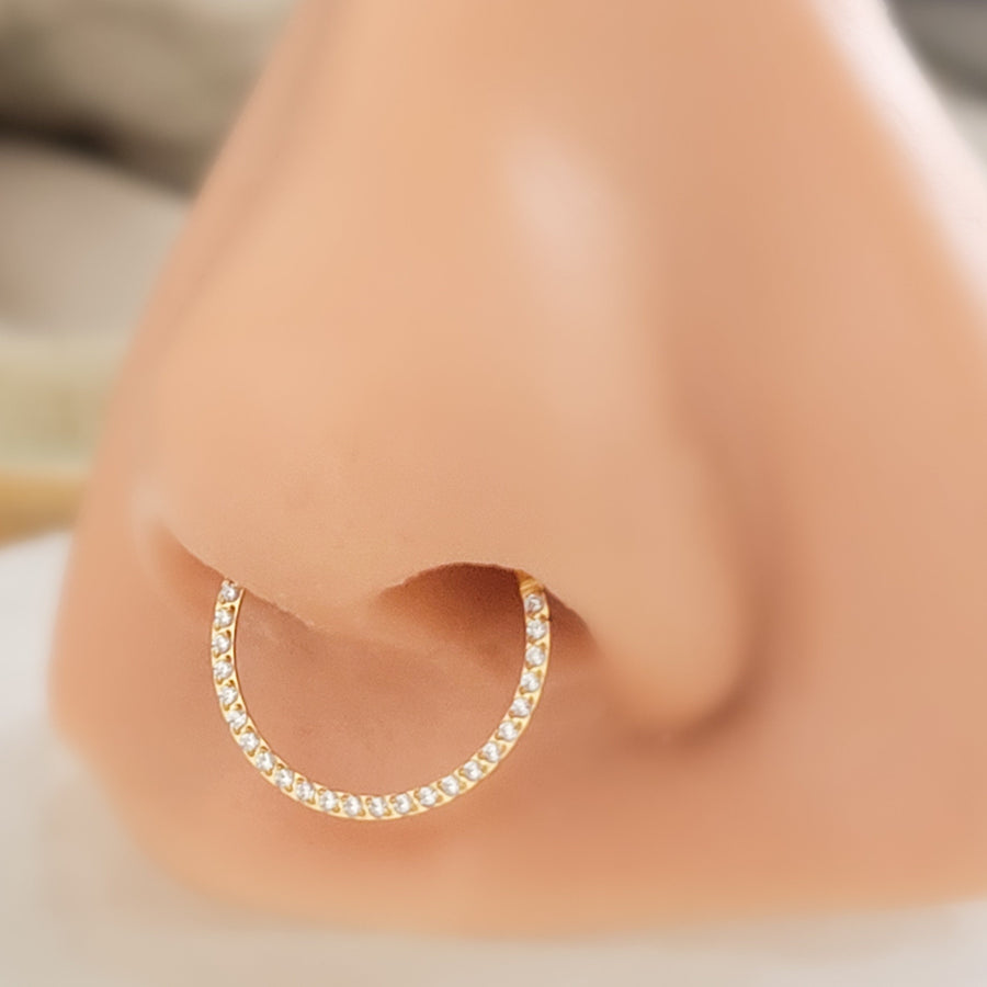 Micro pavé clicker hoop in 316L Surgical Steel or 14k Gold Plate. 18 gauge, front-facing conch, tragus or septum hoop available in 3 sizes by Studio Blue on Etsy