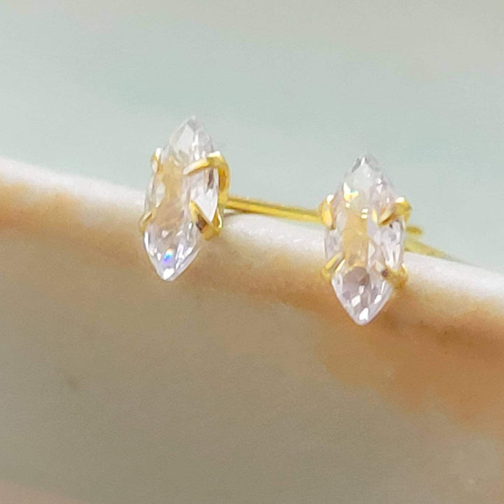 Tiny Marquise Studs • Dainty Minimalist Studs • Delicate Earrings • Mini Marquise Stud Earrings • Prong Set Studs • Solitaire Earring Studs