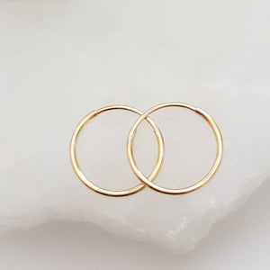 14k Endless Hoop Earrings • Solid Gold Hoops • Thin Lightweight Hoops • Delicate Earrings • White or Yellow Gold • Tiny Hoop Earrings