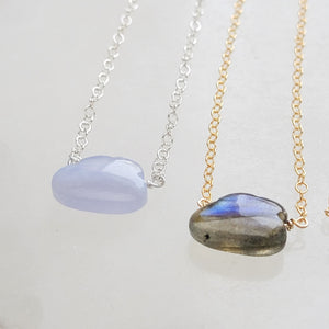 Gemstone Cloud Necklace, Labradorite and 14k gold fill chain and Blue LAce Agate on sterling silver chain by Studio Blue on Etsy