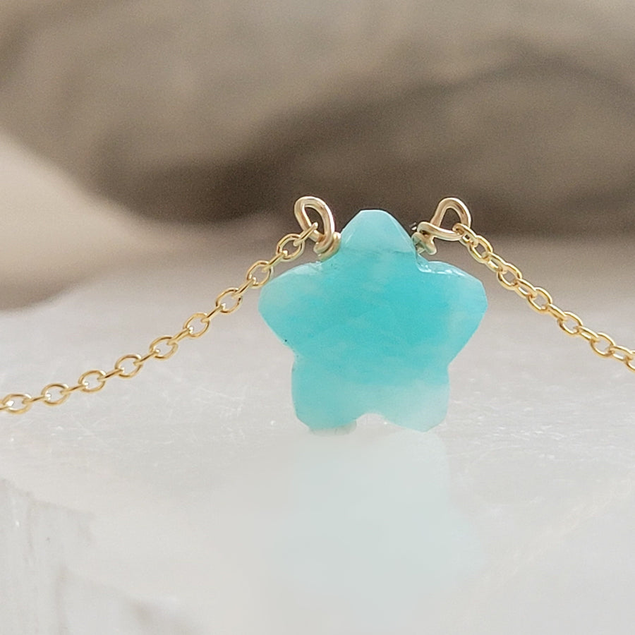 Gemstone star necklace in Amazonite with 14k gold fill chain, by Studio Blue on Etsy