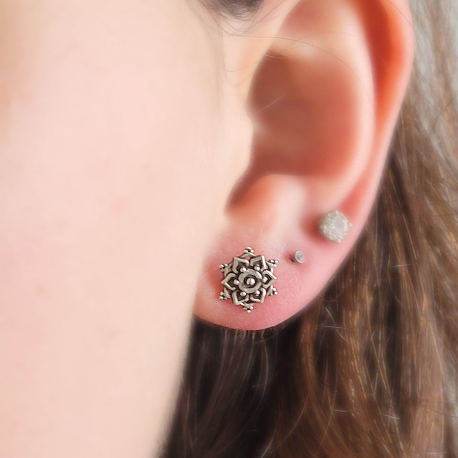 Silver Mandala Studs • Flower of Life • Sterling Earrings • Bohemian • Spiritual • Meditation • Delicate • Sacred Geometry • Zen Yoga Gift