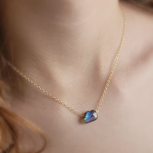 Gemstone Cloud Necklace, Labradorite and 14k gold fill chain on model, by Studio Blue on Etsy