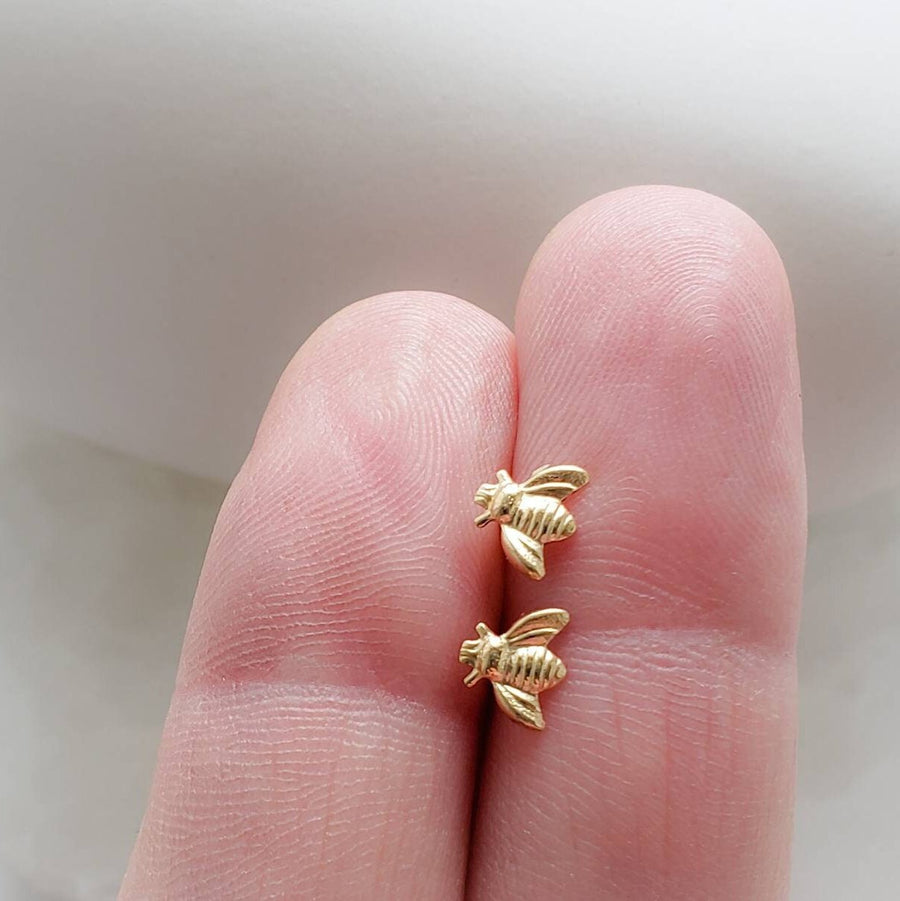 14k Gold Little Bee Studs • Dainty Bee Earrings • Bumble Bee Studs • 14 Karat Gold Bees • Little Bee Earring Studs • Delicate Bee Jewelry