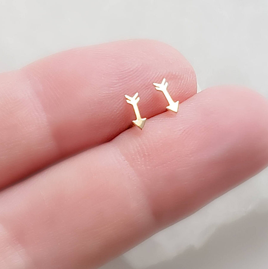 Super Tiny 14 Karat Gold Arrow Studs • Small Stud Earrings • Dainty Gold Studs • Little Gold Arrows • 14k Yellow Gold Earrings