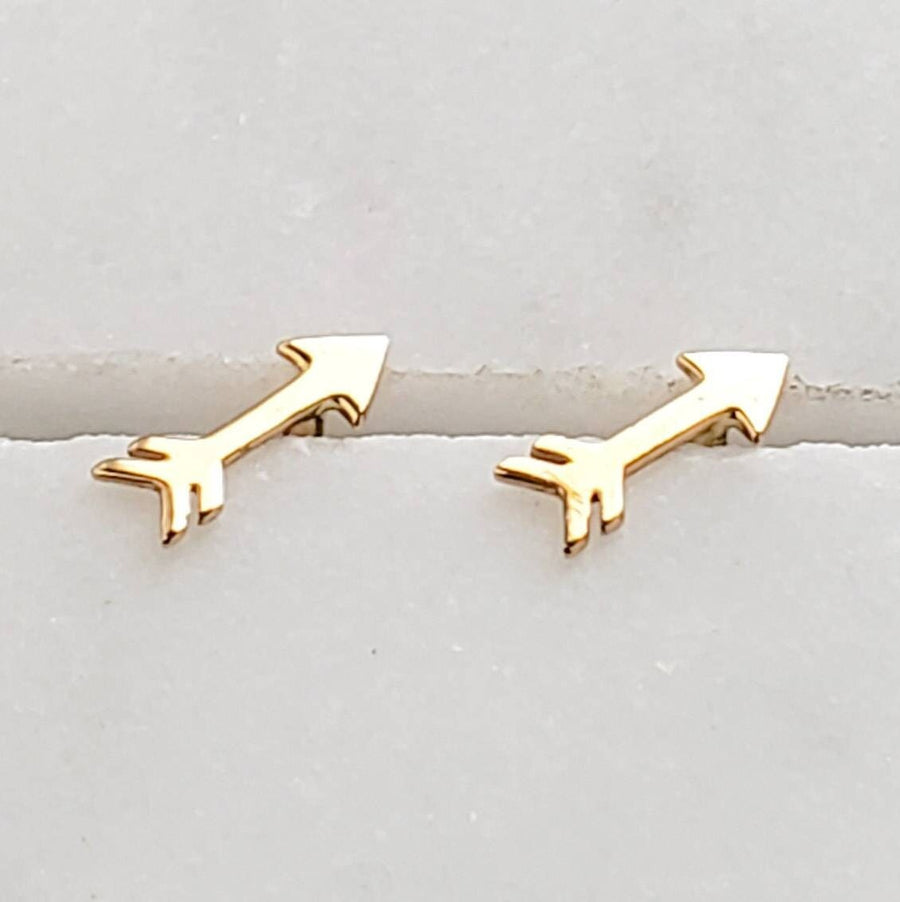 Super Tiny 14 Karat Gold Arrow Studs • Small Stud Earrings • Dainty Gold Studs • Little Gold Arrows • 14k Yellow Gold Earrings