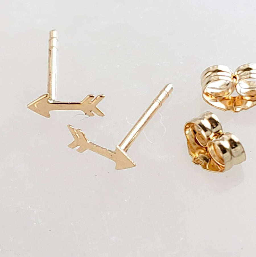 Super Tiny 14 Karat Gold Arrow Studs • Small Stud Earrings • Dainty Gold Studs • Little Gold Arrows • 14k Yellow Gold Earrings