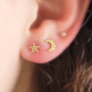 Mix & Match Crescent Moon and Star Stud Earrings • Tiny Moon and Star • Stacking Earrings • Dainty Studs • Celestial Stud Earrings