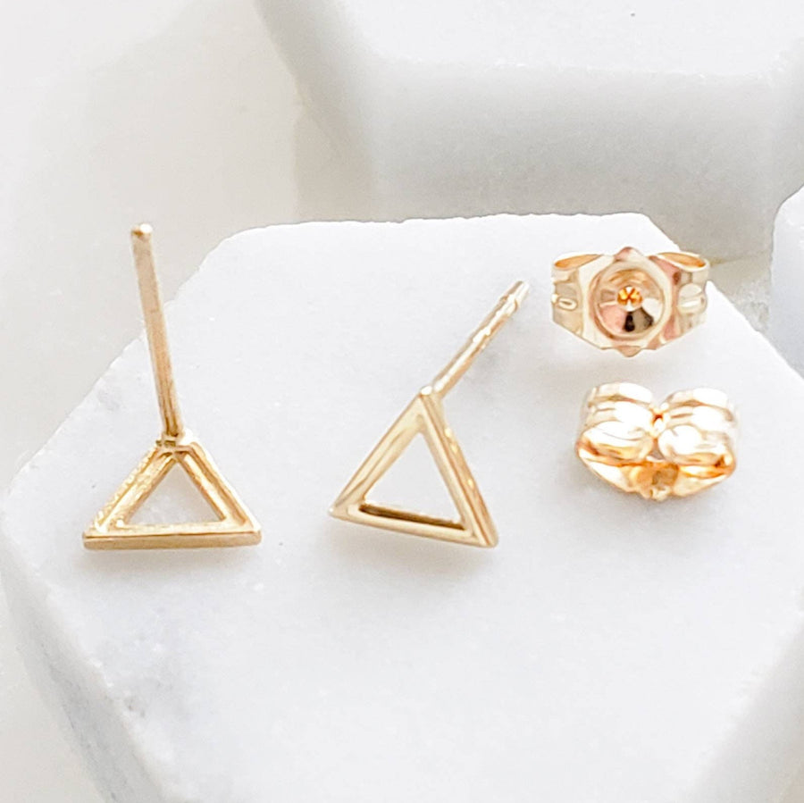 14k Gold Triangle Studs • Small Geometric Earrings • Gold Triangular Earrings • Minimalist Earrings • Post Earrings • 14 Karat Gold Earrings