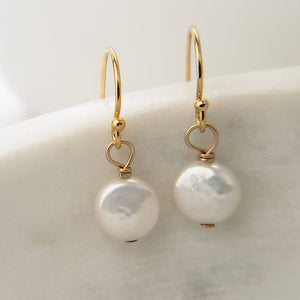 Tiny Coin Pearl Earrings • Delicate Pearl Drops • Simple Pearl Earrings • White Pearls • Bridesmaid Gift • Dainty Pearl Earrings • Gold