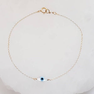 Dainty Evil Eye Bracelet • Mother of Pearl Evil Eye • Stacking Bracelet • Delicate Bracelet • Good Luck • Protection • Best Friend Gift