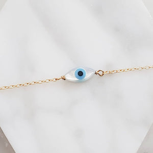 Dainty Evil Eye Bracelet • Mother of Pearl Evil Eye • Stacking Bracelet • Delicate Bracelet • Good Luck • Protection • Best Friend Gift