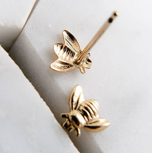 14k Gold Little Bee Studs • Dainty Bee Earrings • Bumble Bee Studs • 14 Karat Gold Bees • Little Bee Earring Studs • Delicate Bee Jewelry