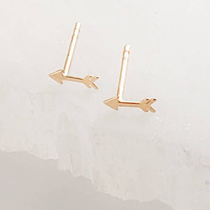 Super Tiny 14 Karat Gold Arrow Studs • Small Stud Earrings • Dainty Gold Studs • Little Gold Arrows • 14k Yellow Gold Earrings