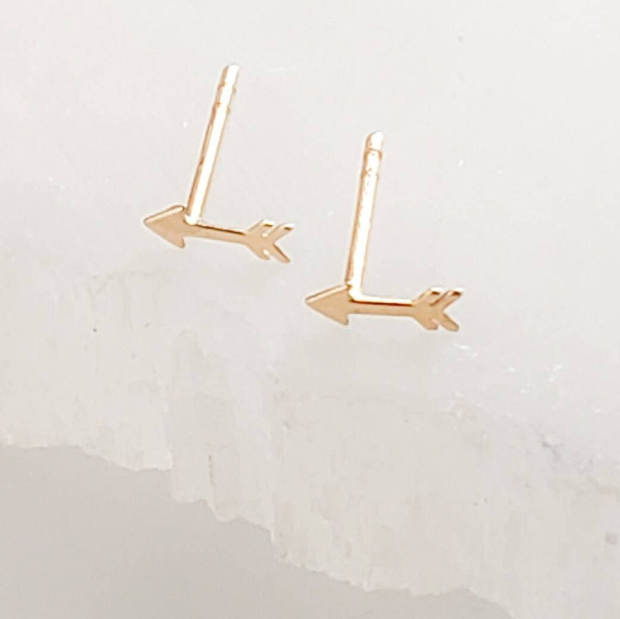 Super Tiny 14 Karat Gold Arrow Studs • Small Stud Earrings • Dainty Gold Studs • Little Gold Arrows • 14k Yellow Gold Earrings