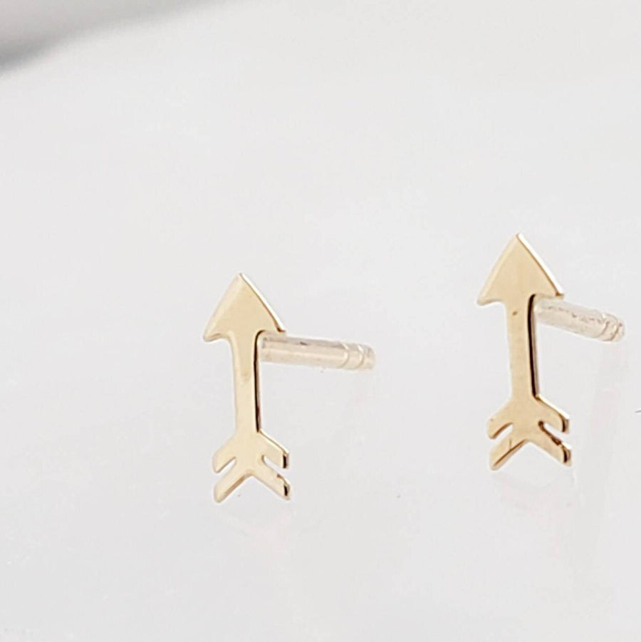 Super Tiny 14 Karat Gold Arrow Studs • Small Stud Earrings • Dainty Gold Studs • Little Gold Arrows • 14k Yellow Gold Earrings