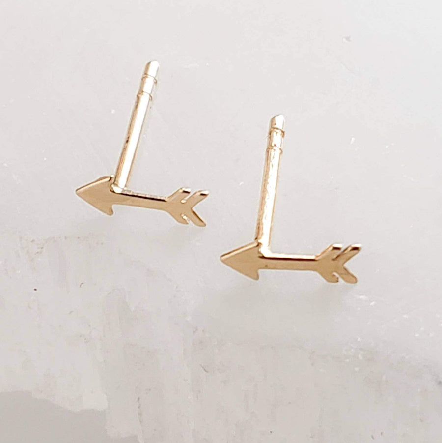 Super Tiny 14 Karat Gold Arrow Studs • Small Stud Earrings • Dainty Gold Studs • Little Gold Arrows • 14k Yellow Gold Earrings