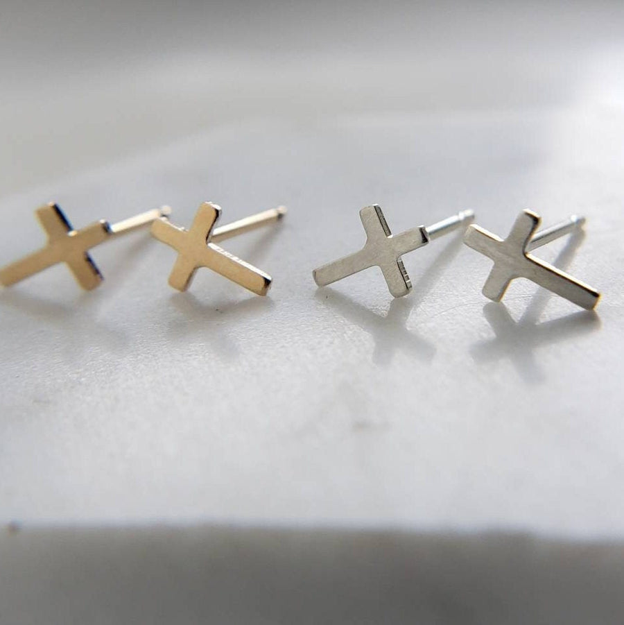 Tiny Cross Earrings • Pair of Silver Cross Studs • Small Stud Earrings • Simple Jewelry • Tiny Silver Studs • Stud Earrings • Gift For Her