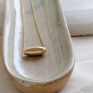 Modern Gold Necklace • Gold Floating Bead Necklace • Single Oval Bead • Minimalist Style • Layering Necklace • Floating Oval Bead