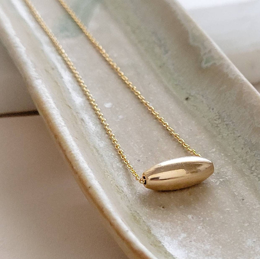 Modern Gold Necklace • Gold Floating Bead Necklace • Single Oval Bead • Minimalist Style • Layering Necklace • Floating Oval Bead