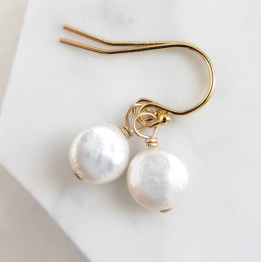 Tiny Coin Pearl Earrings • Delicate Pearl Drops • Simple Pearl Earrings • White Pearls • Bridesmaid Gift • Dainty Pearl Earrings • Gold