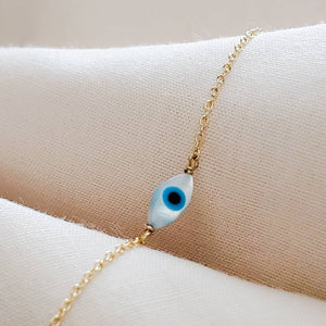 Dainty Evil Eye Bracelet • Mother of Pearl Evil Eye • Stacking Bracelet • Delicate Bracelet • Good Luck • Protection • Best Friend Gift