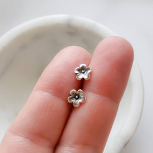 Tiny Cherry Blossom Studs • Petite Gold Flowers • Small Flower Posts • Simple Minimal Earrings • Sterling Silver Flowers • Stud Earrings