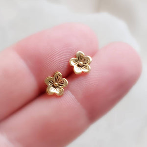 Tiny Cherry Blossom Studs • Petite Gold Flowers • Small Flower Posts • Simple Minimal Earrings • Sterling Silver Flowers • Stud Earrings