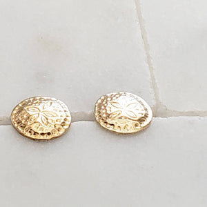 Sand Dollar Studs • Tiny Gold Earrings • Beach Themed Stud Earrings • Gold Sand Dollar Studs • Tiny Sand Dollar Earrings • Tropical Studs