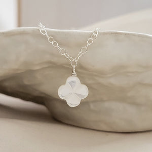 Dainty Mother of Pearl Necklace • Four Leaf Clover • Shamrock Pendant • Delicate Gold Chain • Perfect Gift for Her • Good Luck Charm