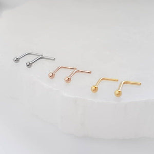 Tiny Ball L Bend Nose Stud • 18g or 20g • Surgical Steel • Gold • Rose Gold • 2mm Ball Stud • Delicate Nose Stud • Dainty Stud