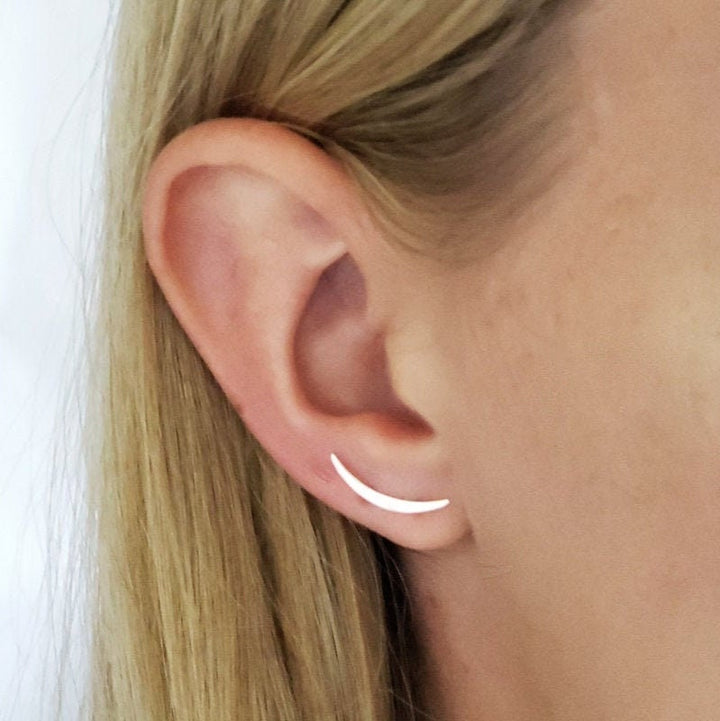 Modern Ear Climber • Crescent Earrings • Climber Earrings • Crescent Moon Studs • Ear Crawler • Silver & Gold Ear Climbers • Gift For Her