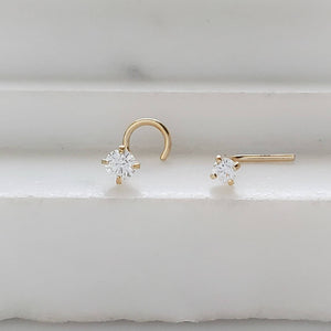 Dainty Nose Stud • 14K Gold & Diamond CZ Nose Ring • 22G • Dainty 14 karat Nose Jewelry • L Bend or Screw • Delicate Nose Stud • Minimalist