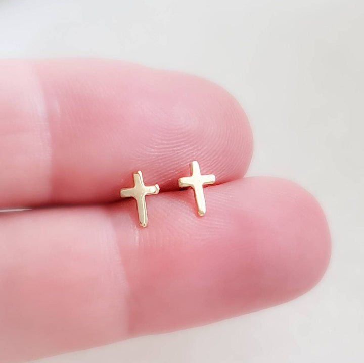 14k Gold Tiny Cross Earrings • Gold Cross Studs • Small Stud Earrings • Baptism Gift • Tiny 14 Karat Studs • Gift For Her • Religious Gift