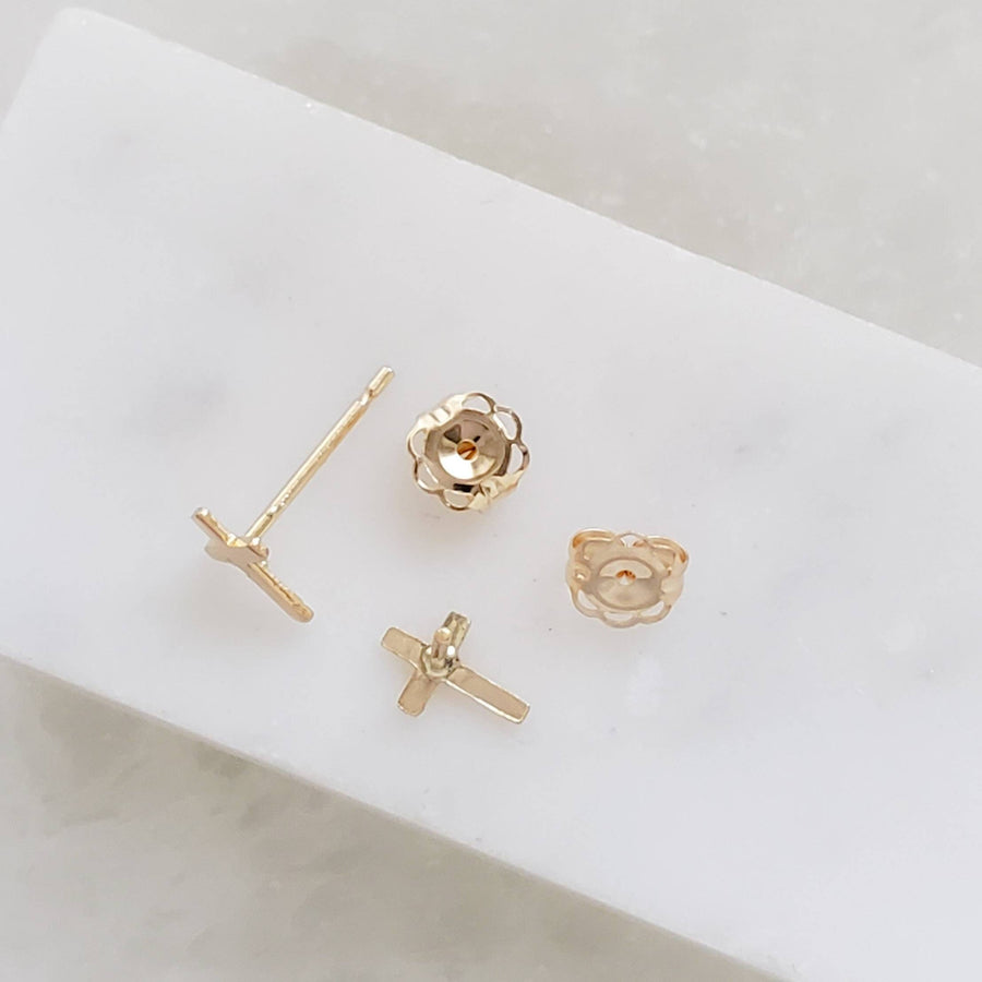 14k Gold Tiny Cross Earrings • Gold Cross Studs • Small Stud Earrings • Baptism Gift • Tiny 14 Karat Studs • Gift For Her • Religious Gift