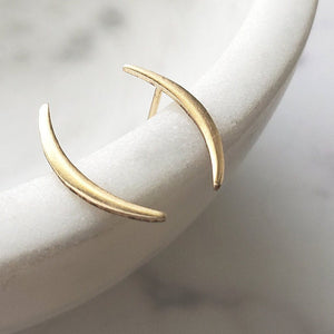 Modern Ear Climber • Crescent Earrings • Climber Earrings • Crescent Moon Studs • Ear Crawler • Silver & Gold Ear Climbers • Gift For Her