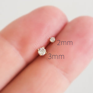 14k Gold & CZ Diamond Flat Back Studs • 18 Gauge Push In Studs • Prong Set Stones • Comfort backs • Dainty 14K Stud earrings