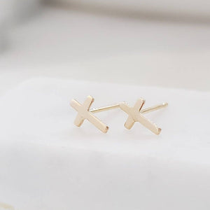 14k Gold Tiny Cross Earrings • Gold Cross Studs • Small Stud Earrings • Baptism Gift • Tiny 14 Karat Studs • Gift For Her • Religious Gift