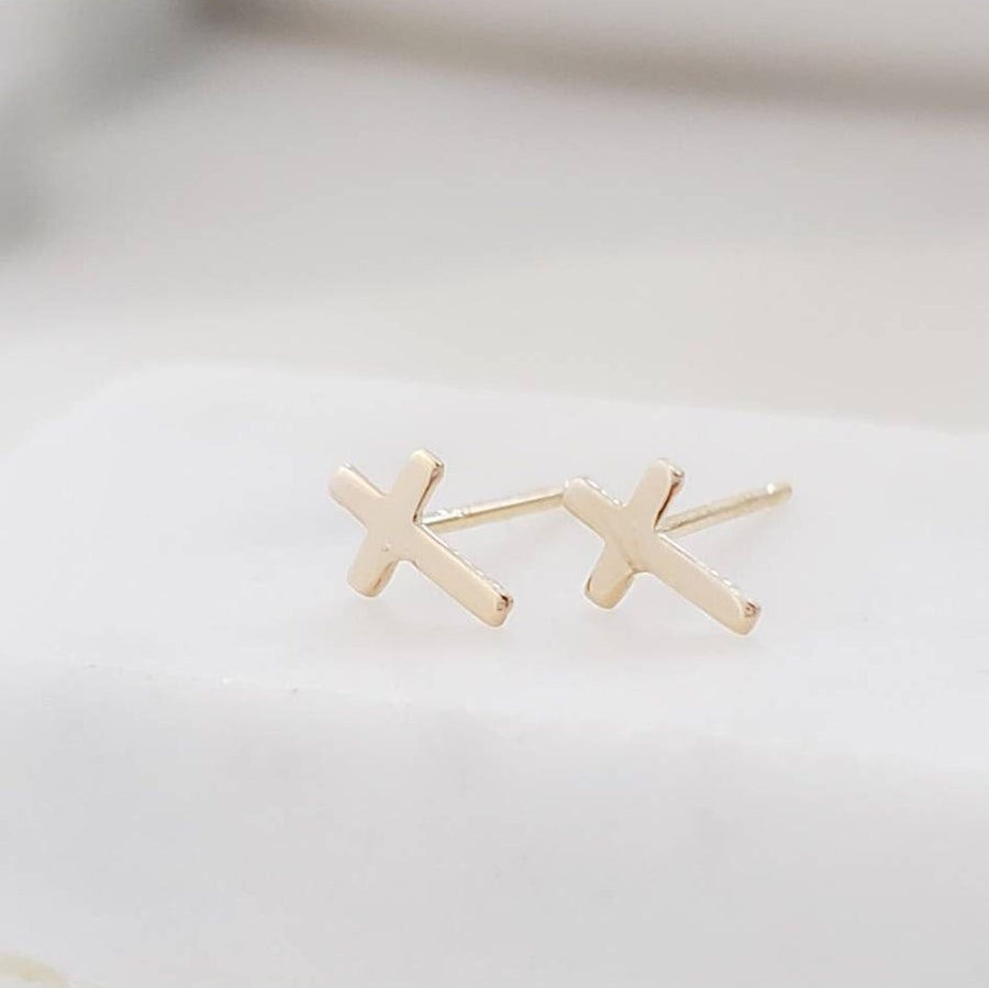 14k Gold Tiny Cross Earrings • Gold Cross Studs • Small Stud Earrings • Baptism Gift • Tiny 14 Karat Studs • Gift For Her • Religious Gift