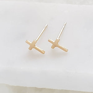 14k Gold Tiny Cross Earrings • Gold Cross Studs • Small Stud Earrings • Baptism Gift • Tiny 14 Karat Studs • Gift For Her • Religious Gift