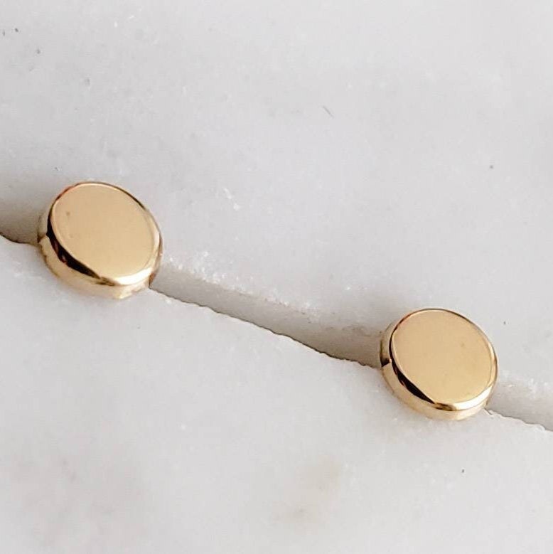 14K Gold Disc Studs • Tiny Gold Studs • Delicate Stud Earrings • Minimalist Earrings • Round Gold Studs • Post Earrings • Dainty 14 karat