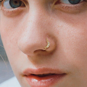 Tiny Crescent Moon Nose Ring • Pavé Diamond CZ • 20 Gauge Bendable Hoop • Rook • Tragus • Daith • Helix • Body Jewelry • Dainty Nose Hoop