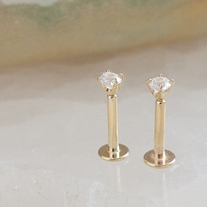 14k Gold & CZ Diamond Flat Back Studs • 18 Gauge Push In Studs • Prong Set Stones • Comfort backs • Dainty 14K Stud earrings