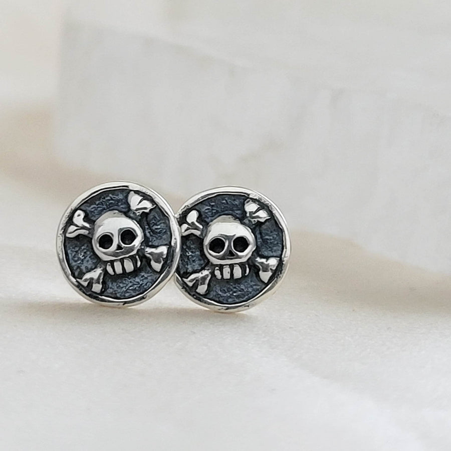 Skull & Crossbones Studs • Silver Skulls • Gift For Best Friend • Punk Style • Gothic • Jolly Roger • Memento Mori • Gift For Sailor