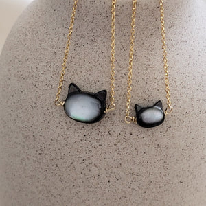 Mother & Daughter Kitty Cat Necklace Set • Gift For Mom • Cat Jewelry • Hand Carved Mother of Pearl • Matching Necklaces • Mother's Day Gift