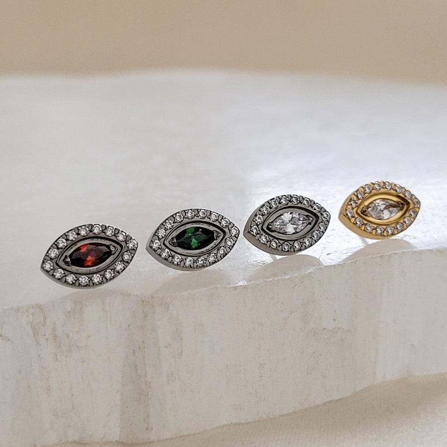 Evil Eye Flat Back Studs • Threadless Push In Style • Titanium • Hypoallergenic • Nap Studs • Waterproof Earrings • Gift for Her