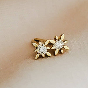 Starburst Diamond Studs • Genuine Diamond Earrings • Dainty Diamond Studs • Compass Rose Studs • Solid Gold & Diamonds • Full Cut