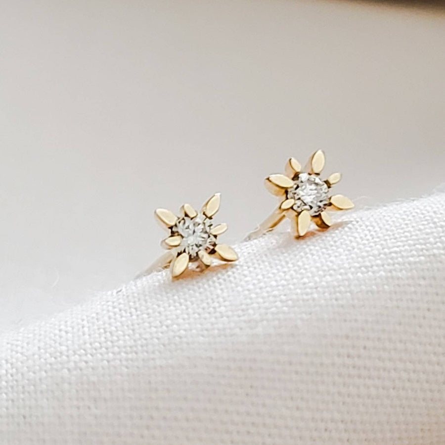 Starburst Diamond Studs • Genuine Diamond Earrings • Dainty Diamond Studs • Compass Rose Studs • Solid Gold & Diamonds • Full Cut